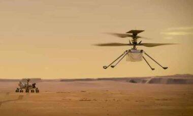 NASA aciona o helicóptero Ingenuity Mars no espaço pela 1ª vez. Foto: nasa/Divulgação