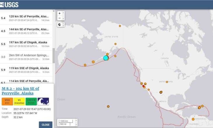 Terremoto de 8,2 graus atinge a costa oeste dos EUA e gera alerta de tsunami. Foto: Captura de tela