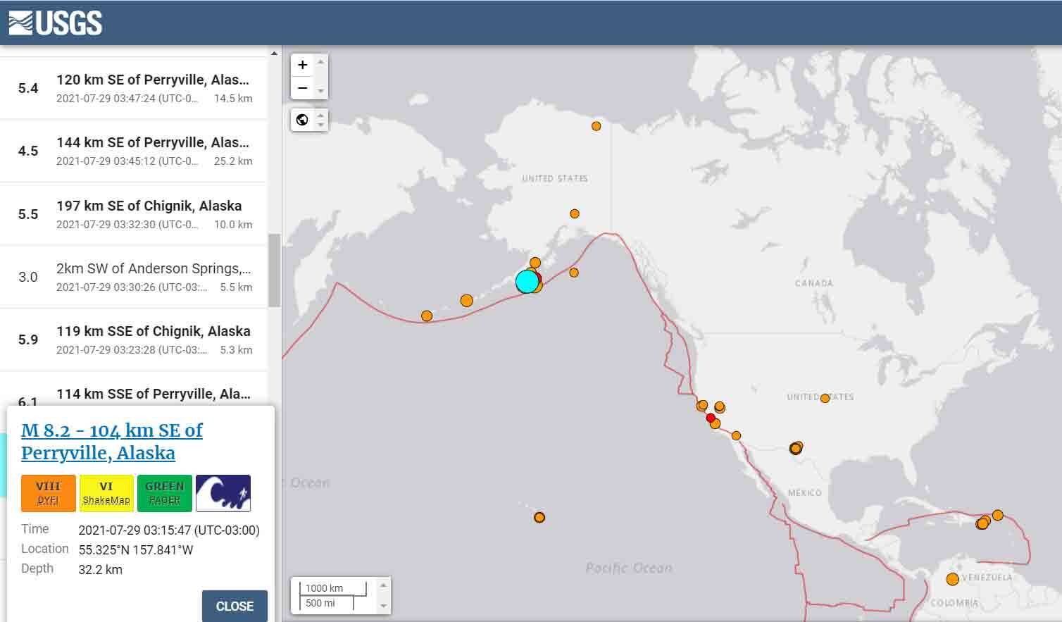  Terremoto de 8,2 graus atinge a costa oeste dos EUA e gera alerta de tsunami. Foto: Captura de tela