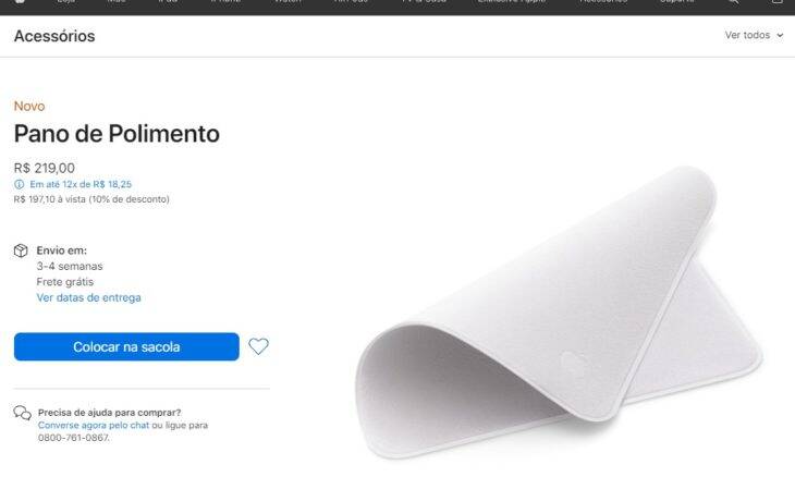 Apple lança pano de limpeza de tela por R$ 219